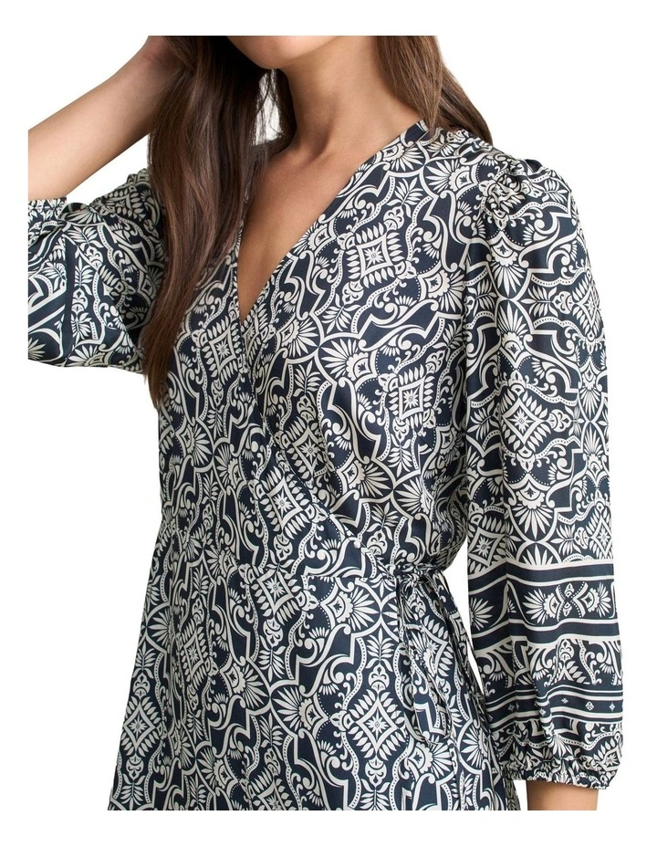 Printed Wrap Dress - Two Tone Print image 4