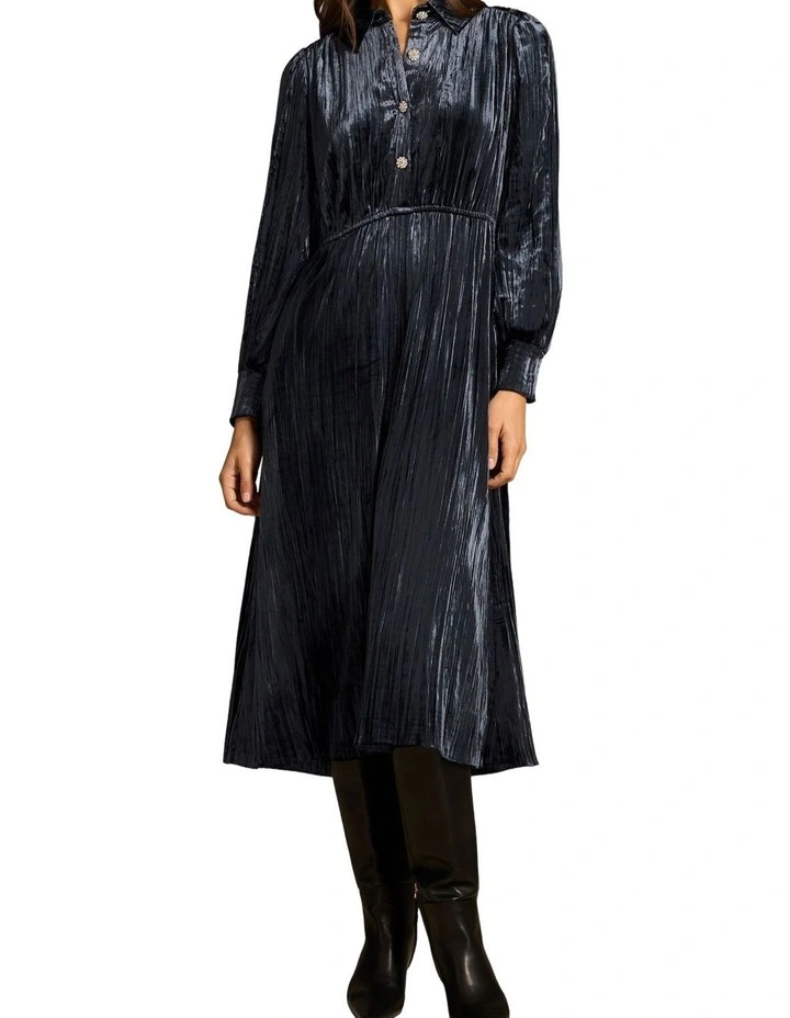 Velvet Shirt Dress - Ink image 1
