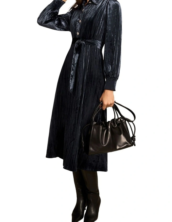 Velvet Shirt Dress - Ink image 4