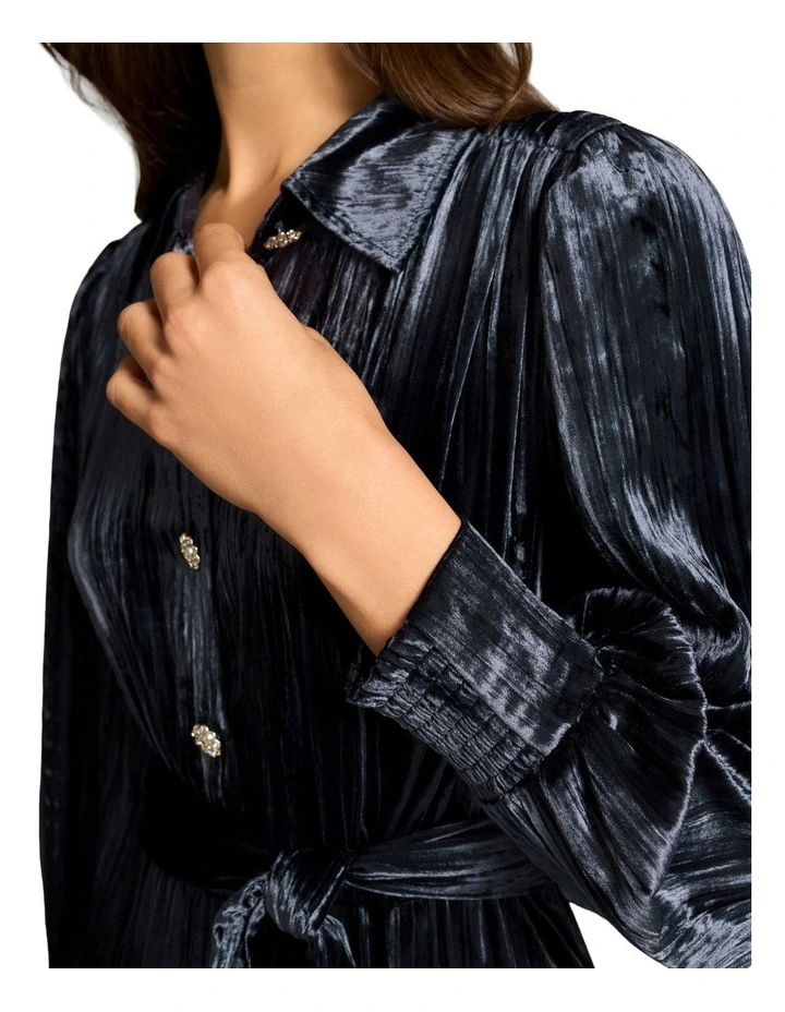 Velvet Shirt Dress - Ink image 7