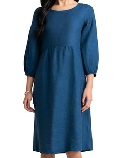 Linen Dress - Navy Delave