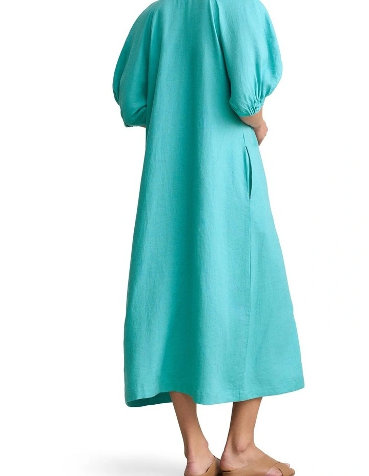 Raglan Sleeve Linen Dress in Aqua Blue image 2