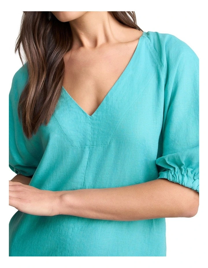 Raglan Sleeve Linen Dress in Aqua Blue image 3