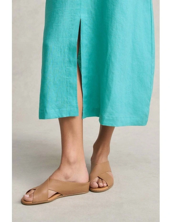 Raglan Sleeve Linen Dress in Aqua Blue image 5
