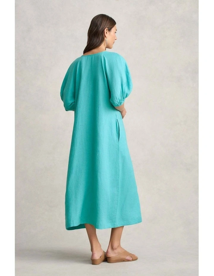 Raglan Sleeve Linen Dress in Aqua Blue image 6