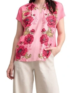 Twist Detail Top - Sunset Glow Print