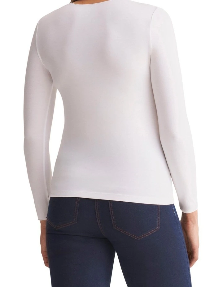 Long Sleeve Crew Neck Top in White image 2