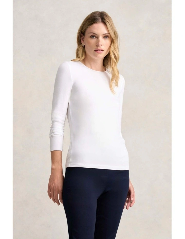 Long Sleeve Crew Neck Top in White image 4