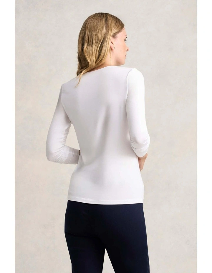 Long Sleeve Crew Neck Top in White image 5