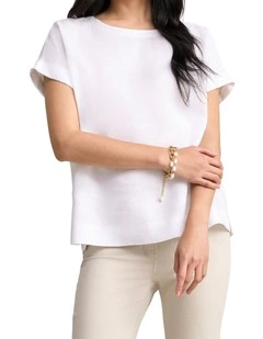 Linen Button Back Top - White