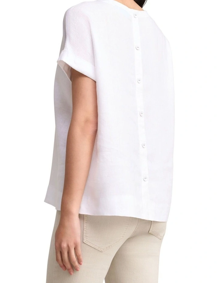 Linen Button Back Top - White image 2