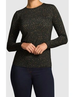 Long Sleeve Crew Neck Top - Dappled Print