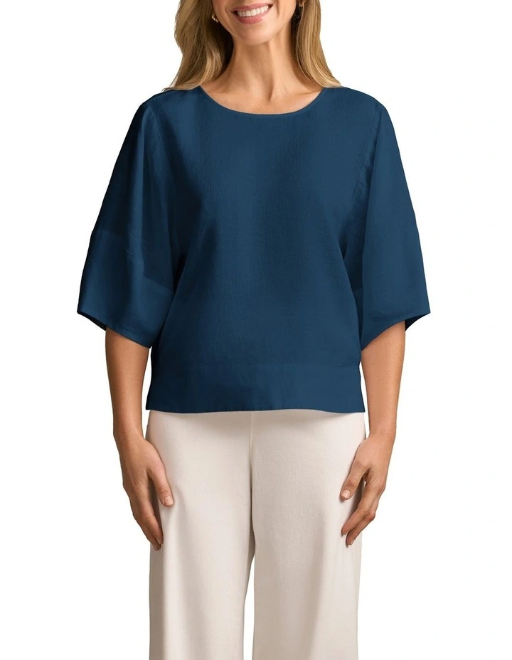 Linen Button Back Top in Navy Delave image 1