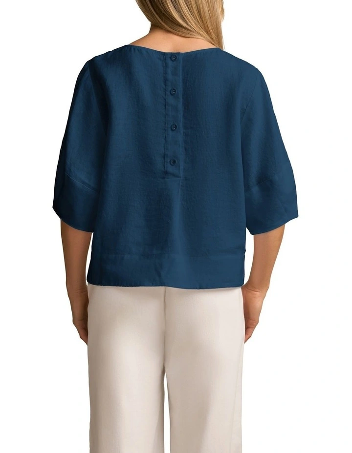 Linen Button Back Top in Navy Delave image 2