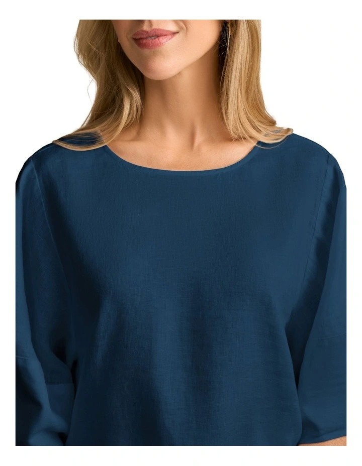 Linen Button Back Top in Navy Delave image 4