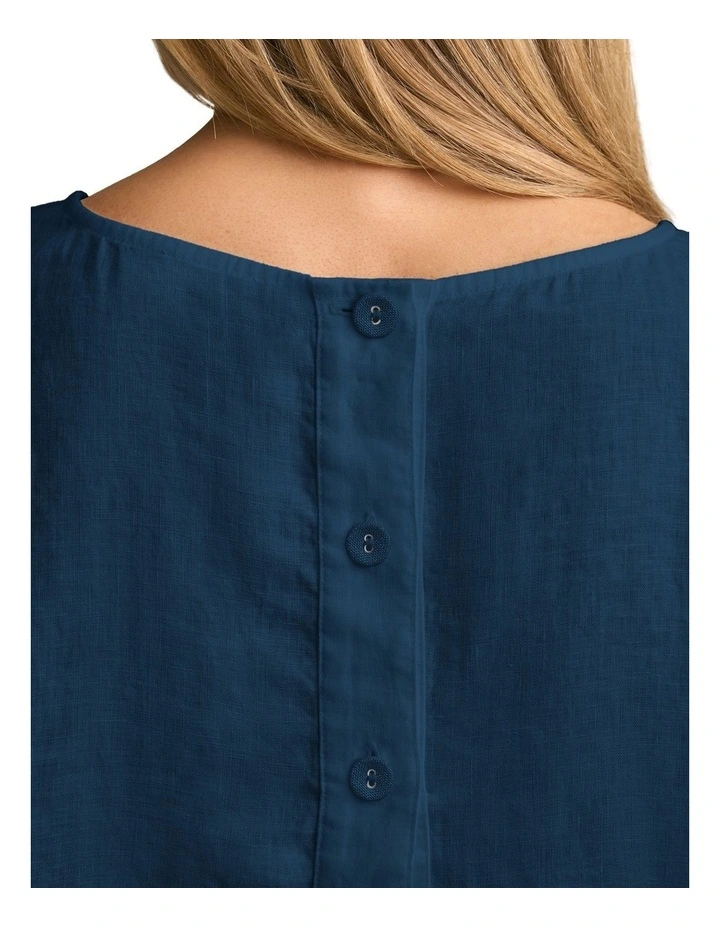Linen Button Back Top in Navy Delave image 6