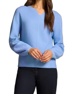 Merino Notch Neck Jumper - Bright Periwinkle