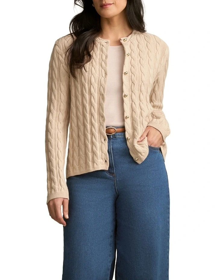 Cable Detailed Cardigan - Champagne image 3