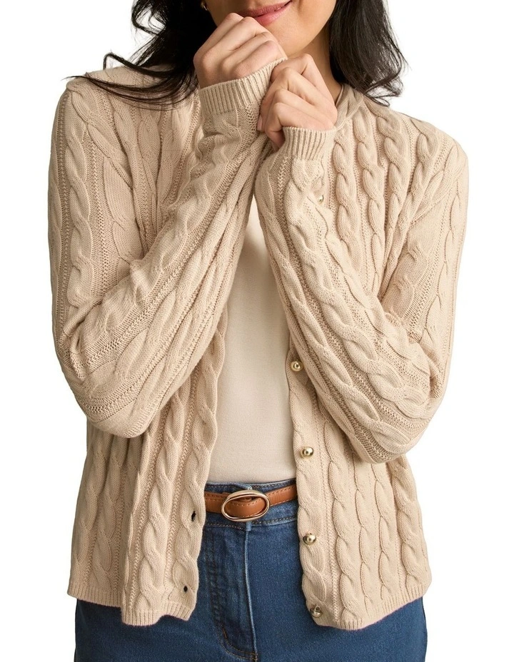 Cable Detailed Cardigan - Champagne image 4