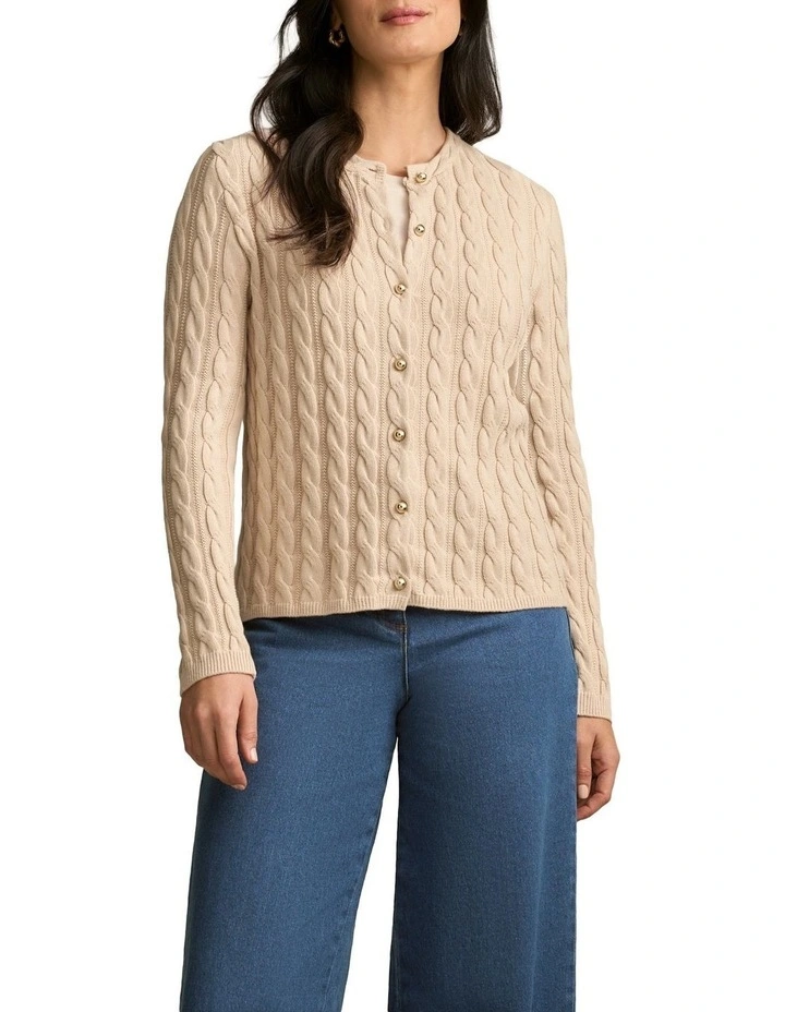 Cable Detailed Cardigan - Champagne image 5