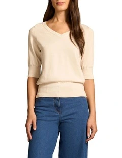 Cotton V-neck Knit - Vanilla
