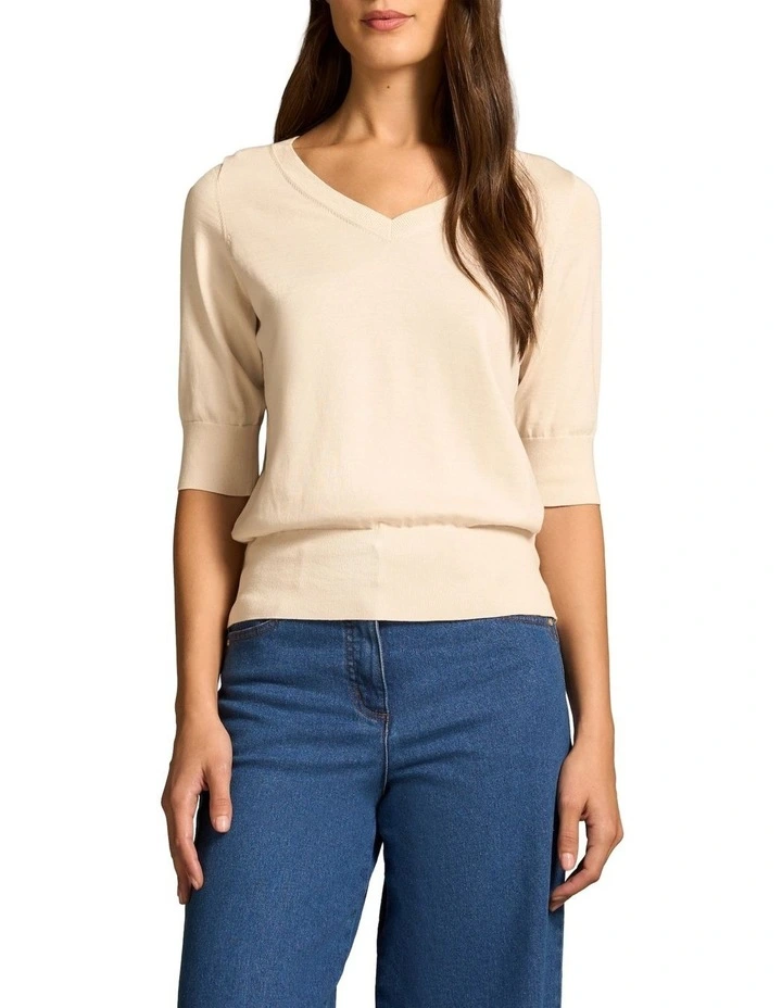 Cotton V-neck Knit - Vanilla image 1