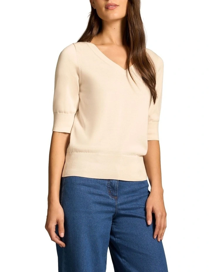 Cotton V-neck Knit - Vanilla image 3