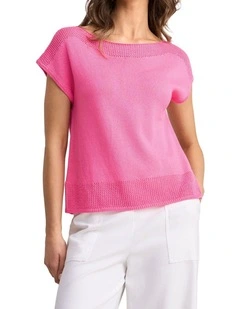 Crochet Trim Knit - Sunset Pink