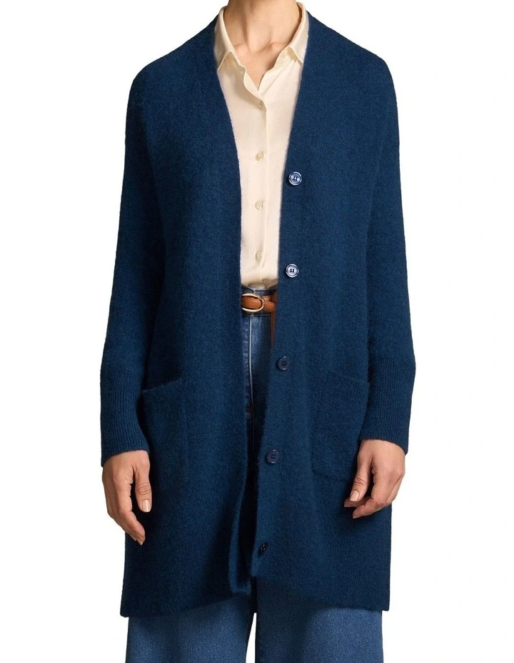 Button Through Mohair Cardigan in Midnight Blue image 1