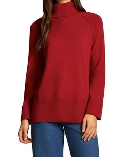 Side Split Merino Wool Jumper - Scarlet