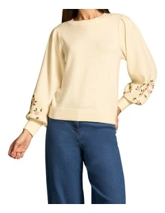 Embroidered Wool Jumper - Cream