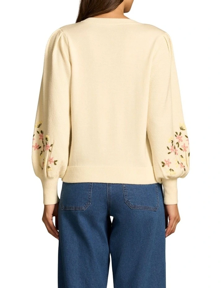 Embroidered Wool Jumper - Cream image 2