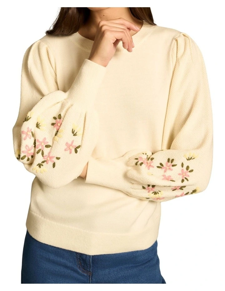 Embroidered Wool Jumper - Cream image 3