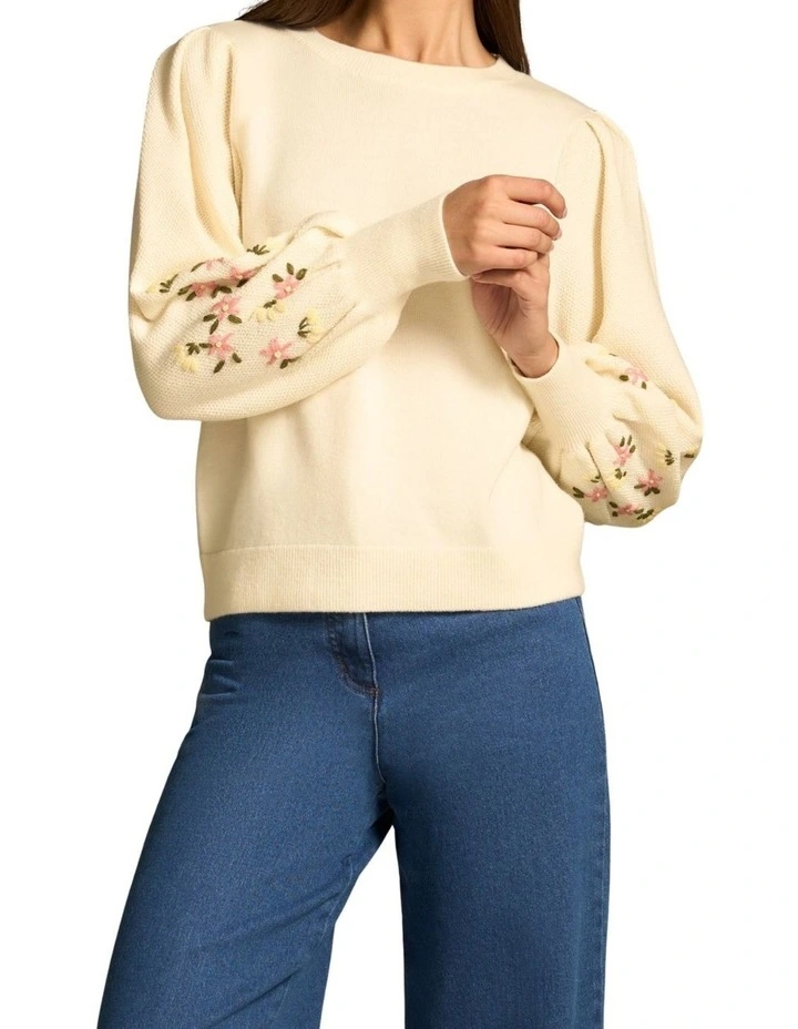 Embroidered Wool Jumper - Cream image 5