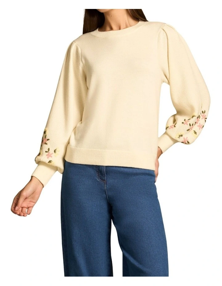 Embroidered Wool Jumper - Cream image 7