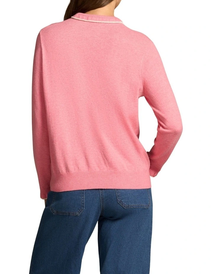 Ruffle Trim Wool Jumper - Rose Pink image 2