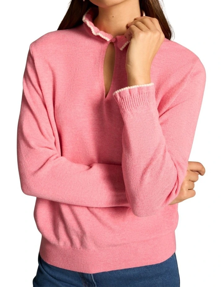 Ruffle Trim Wool Jumper - Rose Pink image 3