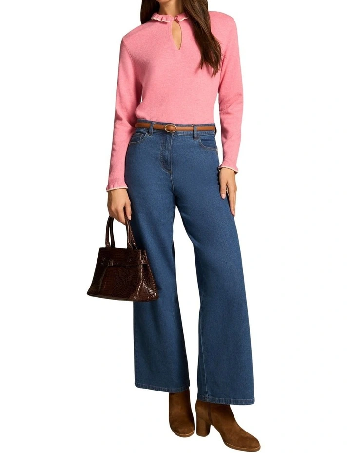 Ruffle Trim Wool Jumper - Rose Pink image 4