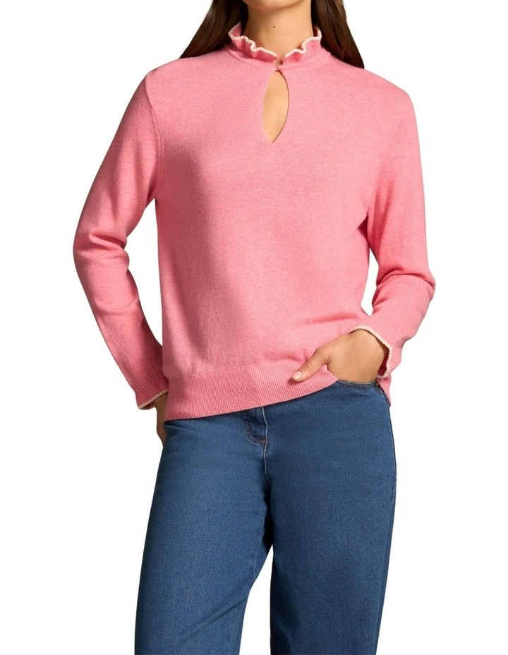 Ruffle Trim Wool Jumper - Rose Pink image 5