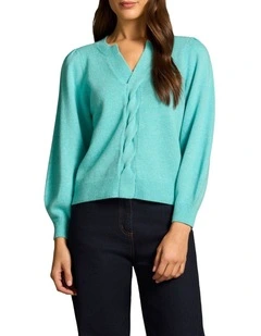 Twist Detail Wool Jumper - Turquoise Marle