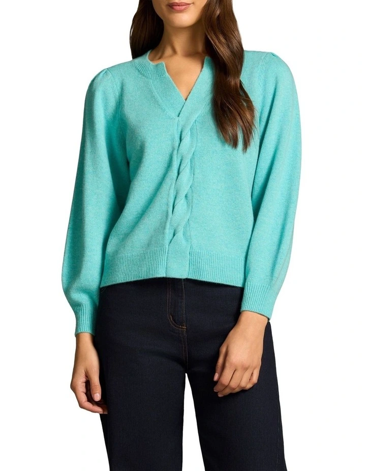 Twist Detail Wool Jumper - Turquoise Marle image 1