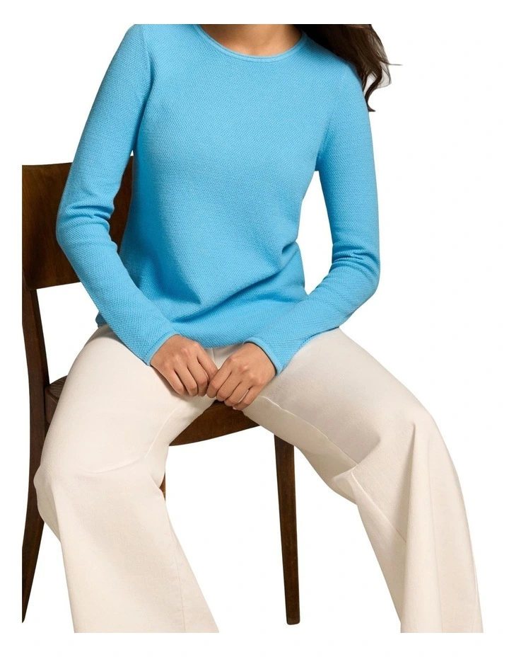 Cotton Mix Stitch Jumper in Radiant Blue image 3