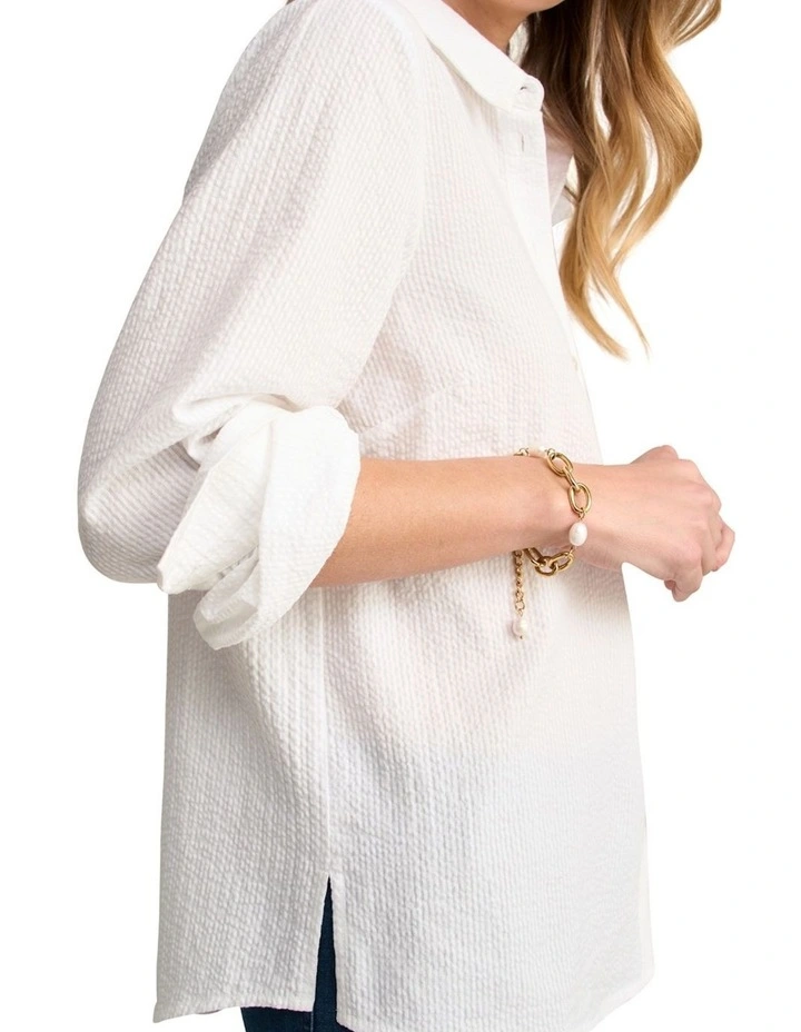 Cotton Seersucker Shirt - White image 4