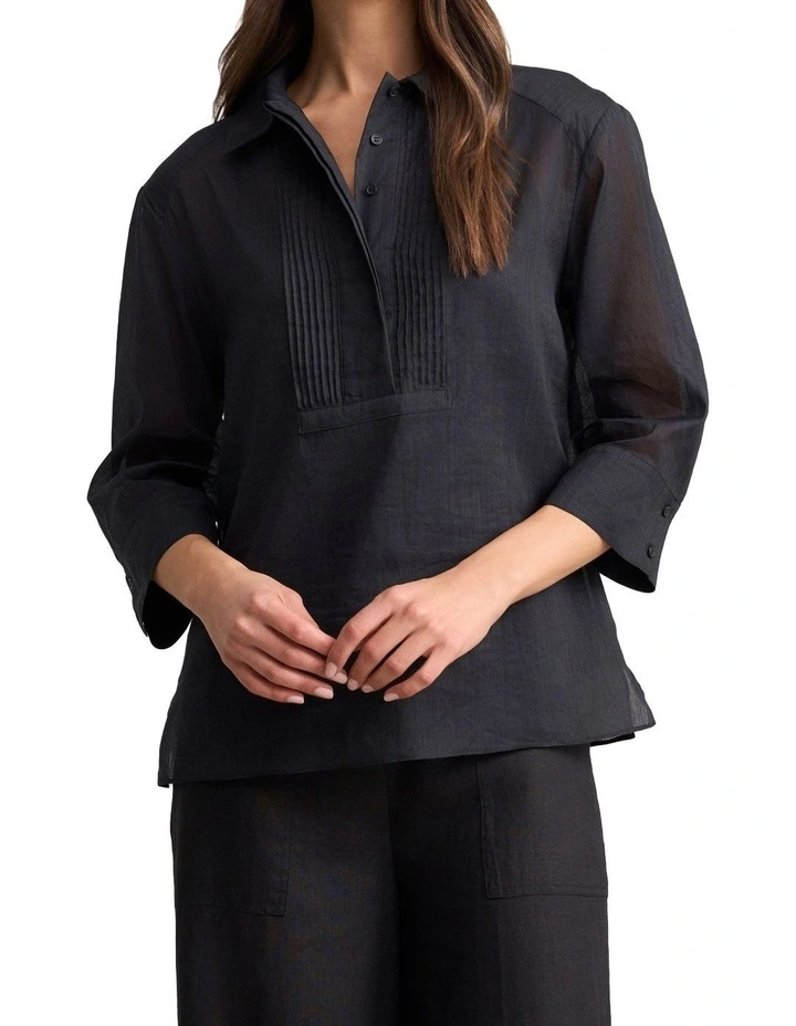 Ramie Cotton Shirt - Black image 1