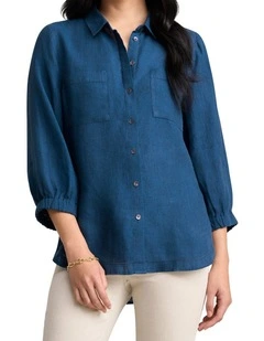 Essential Linen Shirt in Navy Delave