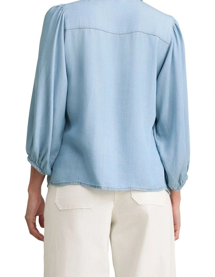 Chambray Puff Sleeve Shirt - Light Chambray image 2
