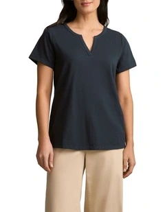 Notch Neck Cotton Tee in Ink