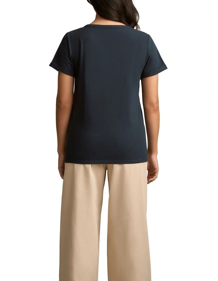 Notch Neck Cotton Tee in Ink image 2
