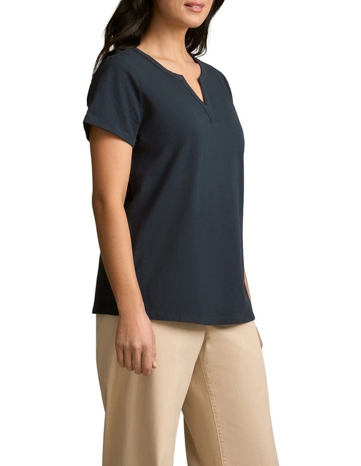 Notch Neck Cotton Tee in Ink image 3