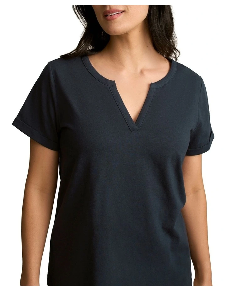 Notch Neck Cotton Tee in Ink image 4